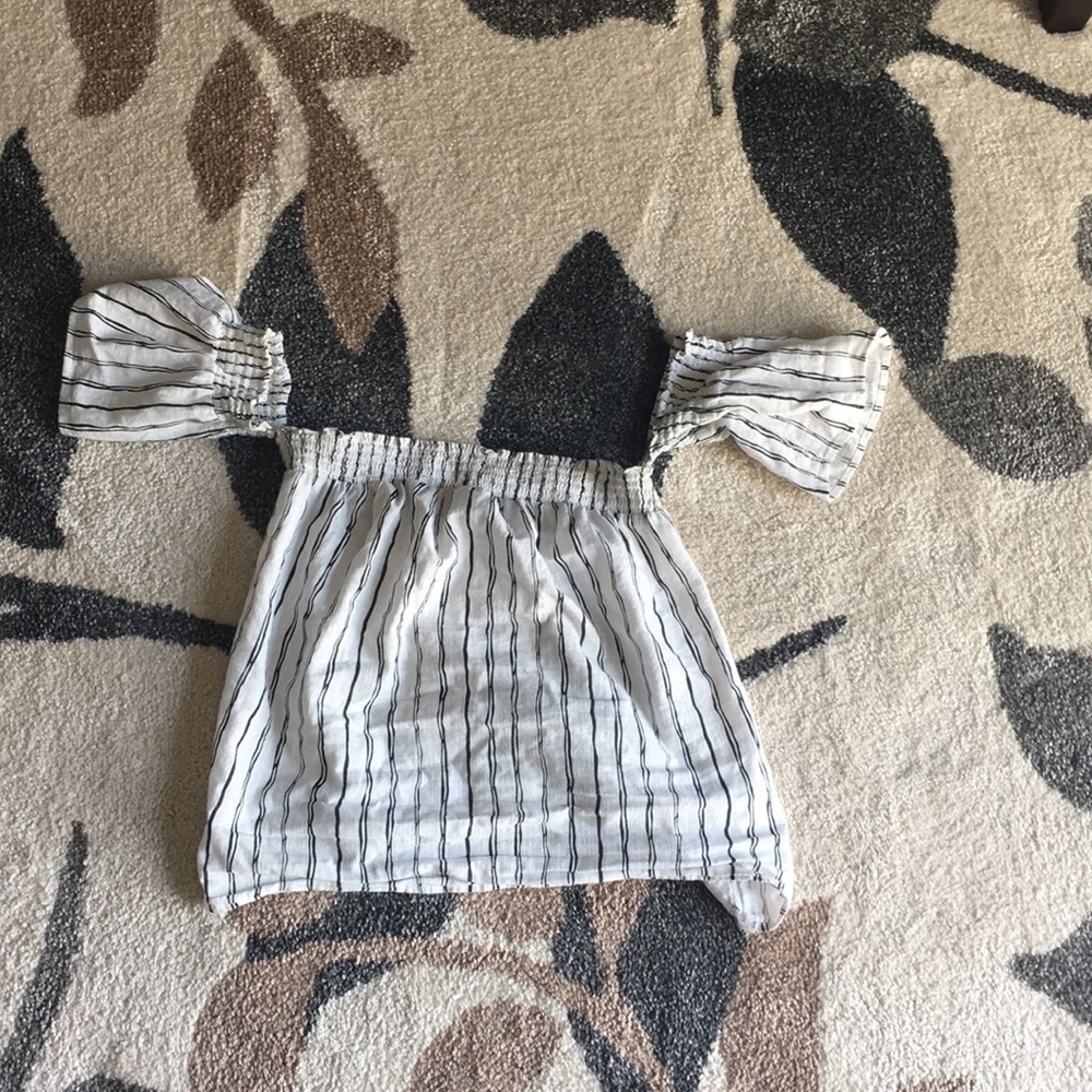 White and black stripped off the shoulder top